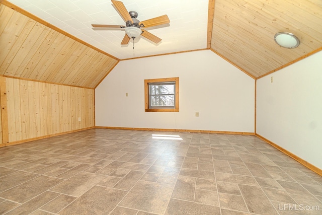 104 Birch St, Bergland, MI 49910 - bonus room with wooden walls, vaulted ceiling, baseboards, and a ceiling fan