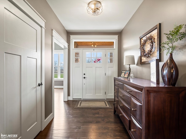 entryway with dark wood-style flooring