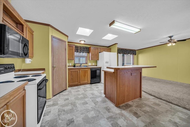 6240 Twin Lakes Dr, Kimball, MI 48074 - kitchen featuring a sink, light countertops, a textured ceiling, black appliances, and a kitchen island
