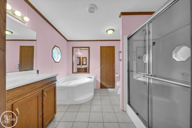6240 Twin Lakes Dr, Kimball, MI 48074 - full bathroom featuring a shower stall, tile patterned floors, vanity, and crown molding