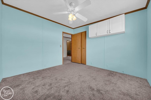 6240 Twin Lakes Dr, Kimball, MI 48074 - unfurnished bedroom with carpet flooring, crown molding, and a ceiling fan