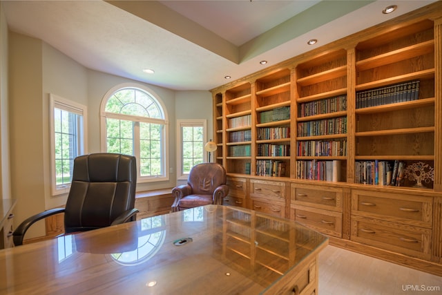 home office featuring recessed lighting and wood finished floors