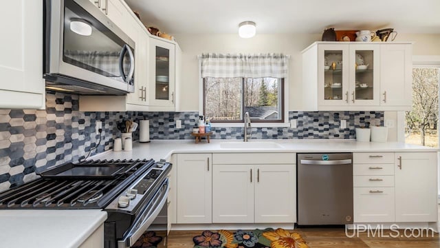 kitchen with a sink, white cabinets, plenty of natural light, and stainless steel appliances