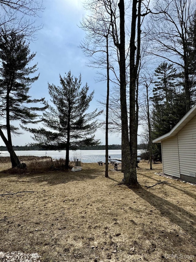 view of yard with a water view