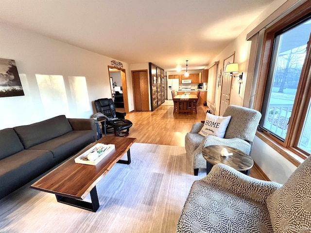 living area with a wealth of natural light and light wood-style floors