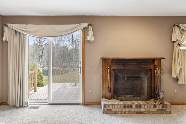 475 S Bartlett Rd, Saint Clair, MI 48079 - unfurnished living room with a fireplace, carpet, and baseboards
