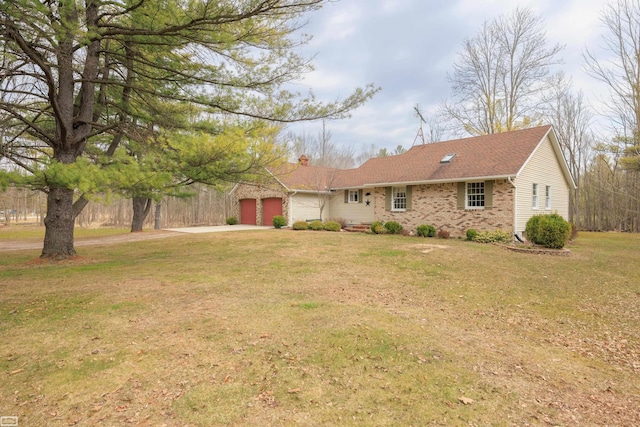 475 S Bartlett Rd, Saint Clair, MI 48079 - view of front of property with a chimney, concrete driveway, an attached garage, brick siding, and a front yard