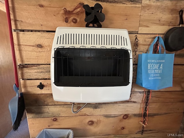 details with wood walls and heating unit