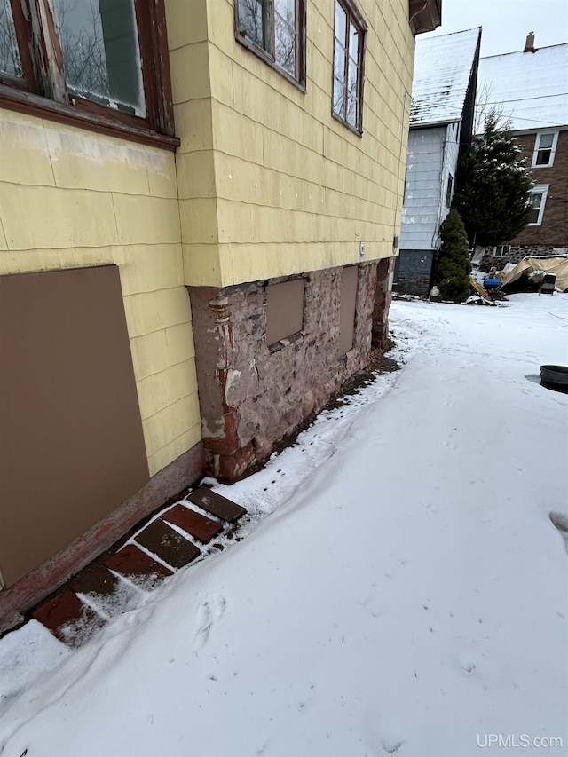 view of snow covered exterior