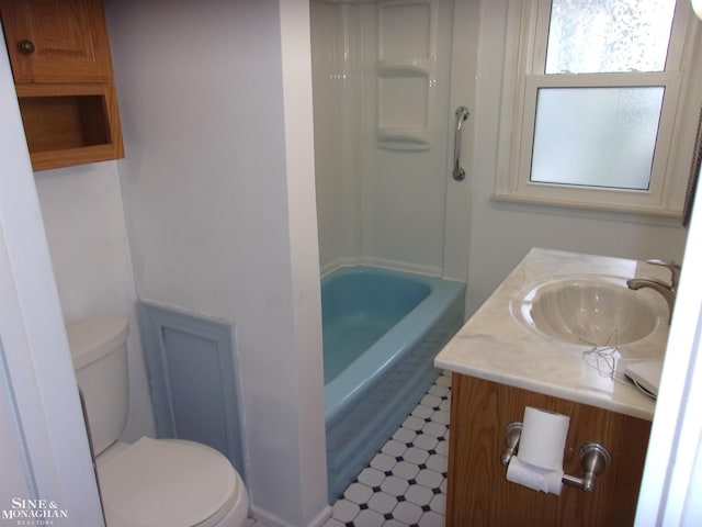 full bath featuring tile patterned floors, vanity, and toilet