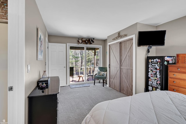bedroom featuring carpet and access to exterior