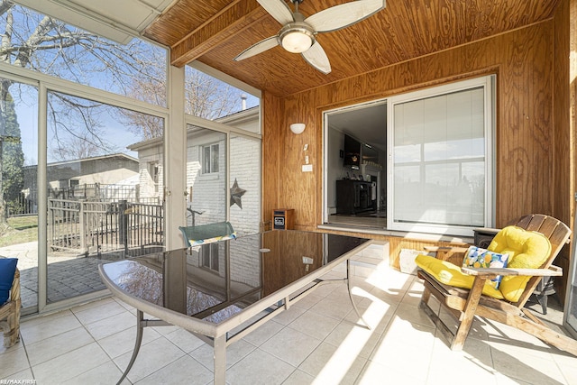 sunroom featuring ceiling fan