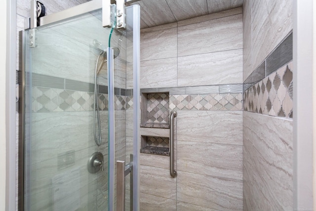 bathroom with a stall shower
