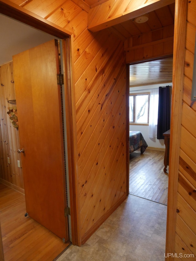 corridor with wood walls
