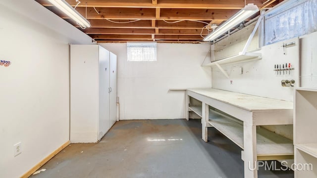below grade area with a workshop area