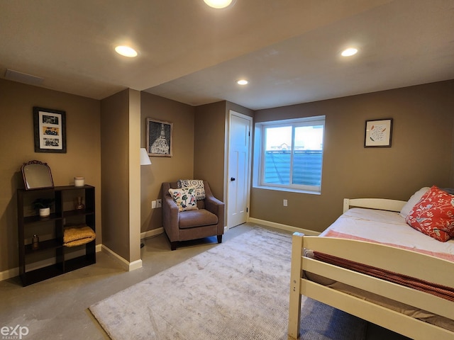 bedroom with baseboards and recessed lighting