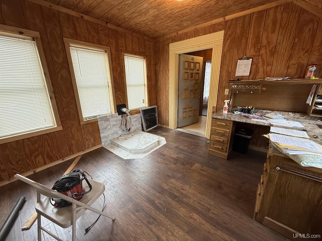 231 E Chocolay St, Munising, MI 49862 - home office featuring wooden ceiling, wood walls, and a wealth of natural light