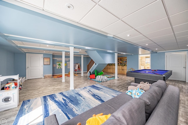 playroom featuring wood finished floors and billiards