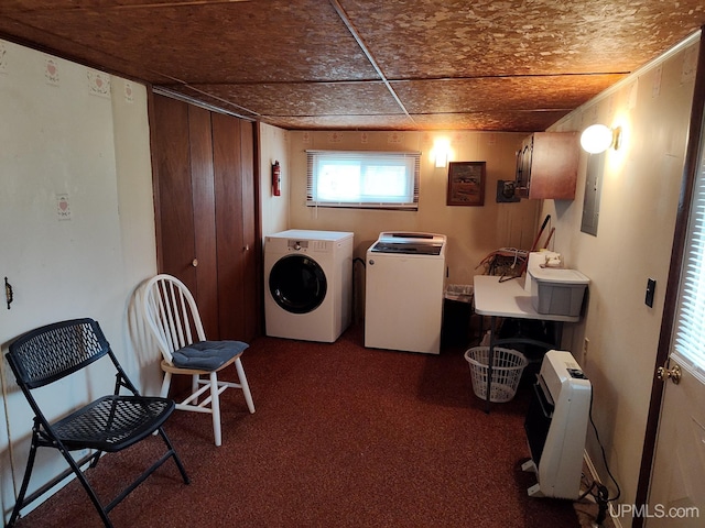 washroom featuring carpet floors and washer and clothes dryer