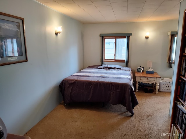 carpeted bedroom with crown molding