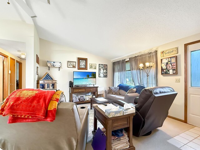 2709 W 6th Ave, Gladstone, MI 49837 - living room featuring light colored carpet and lofted ceiling