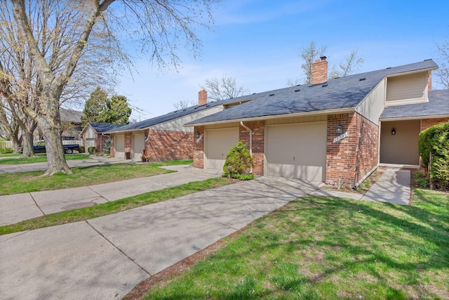 17769 Edloytom Way Unit 253, Clinton Township, MI 48038 - mid-century modern home featuring brick siding, a chimney, concrete driveway, and a front yard