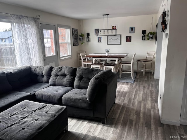living area with wood finished floors and a healthy amount of sunlight