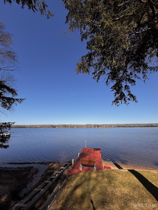view of dock with a water view