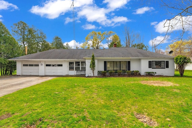 7224 Cherry St, Port Sanilac, MI 48469 - single story home with concrete driveway, a garage, a front lawn, and a chimney