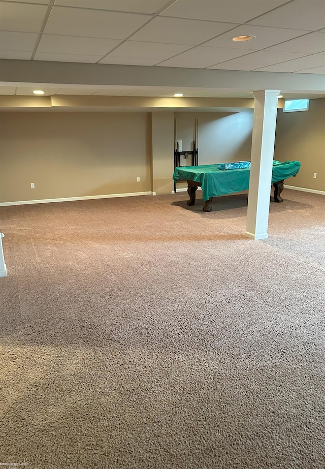 rec room with baseboards, carpet flooring, and pool table