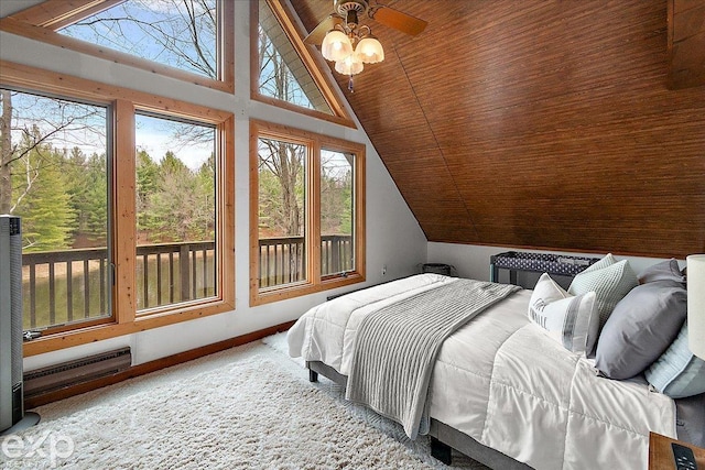 bedroom featuring lofted ceiling and wood ceiling