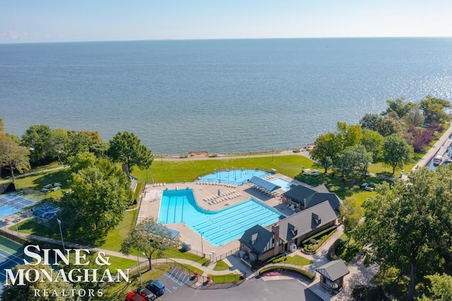 aerial view with a water view