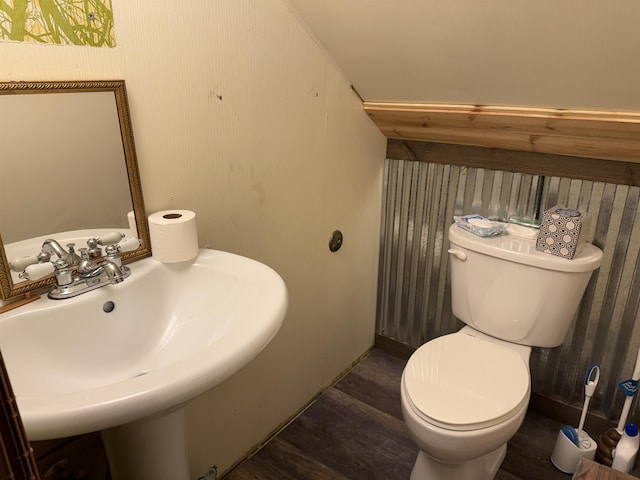 bathroom featuring toilet, a sink, and wood finished floors