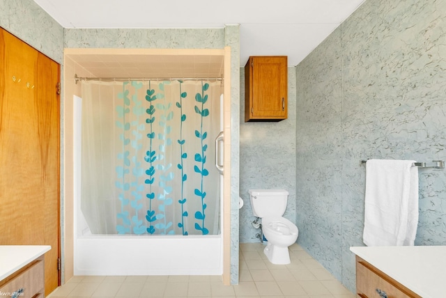 1121 S Lakeshore Rd, Carsonville, MI 48419 - bathroom featuring shower / bath combo with shower curtain, vanity, toilet, and tile patterned flooring