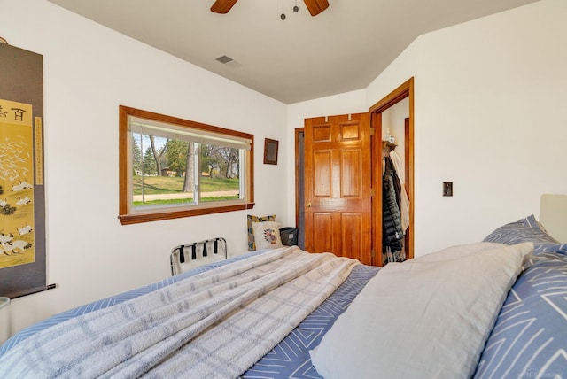 bedroom with visible vents and ceiling fan