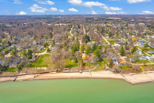 aerial view featuring a residential view and a water view