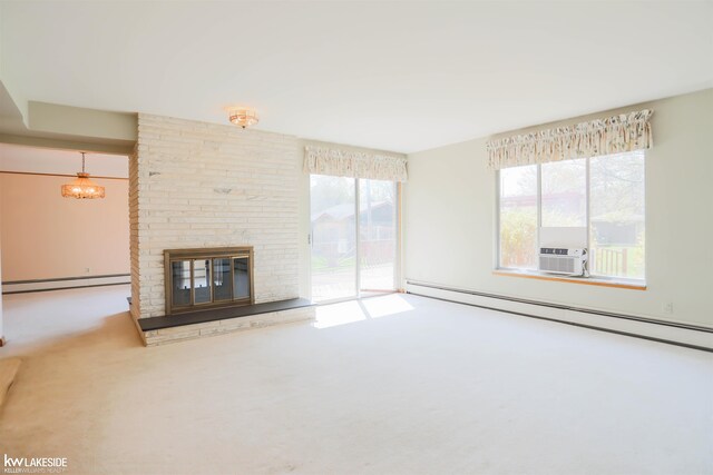 2428 Irma St, Warren, MI 48092 - unfurnished living room with carpet flooring, a wealth of natural light, baseboard heating, and a fireplace