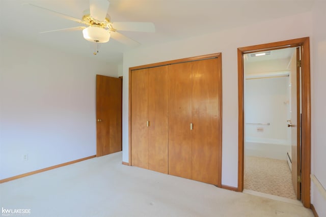 2428 Irma St, Warren, MI 48092 - unfurnished bedroom featuring a ceiling fan, baseboards, light carpet, and a closet