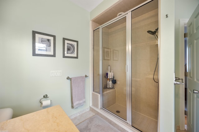 bathroom with a stall shower