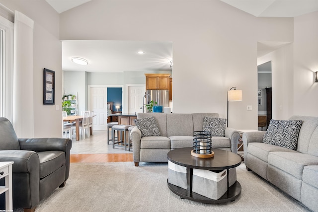 living area with lofted ceiling