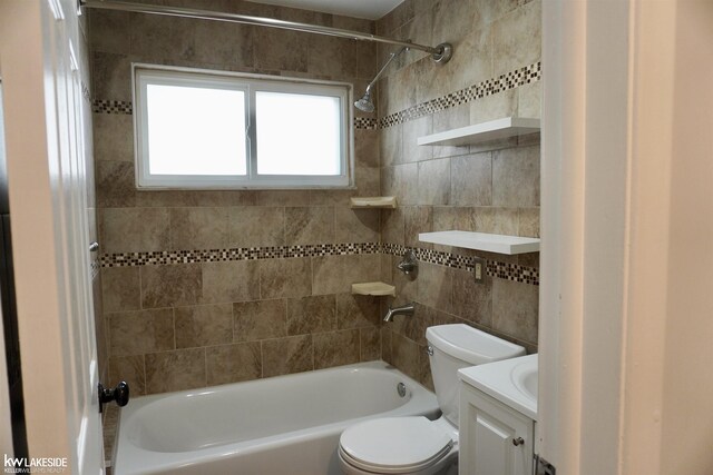 full bathroom with toilet, shower / bathing tub combination, and vanity