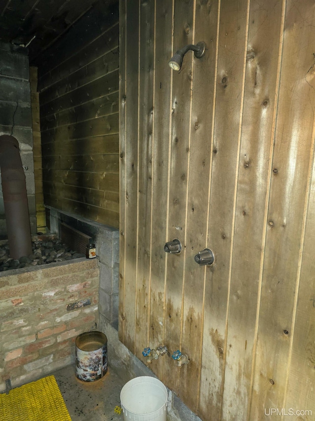 room details featuring wood walls