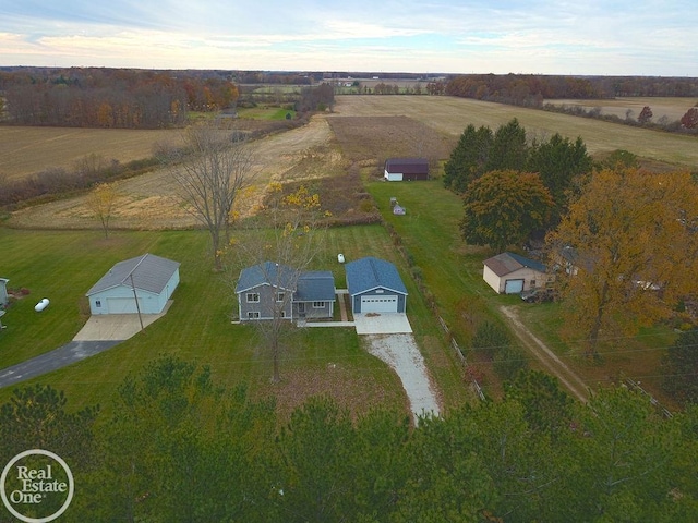 aerial view featuring a rural view