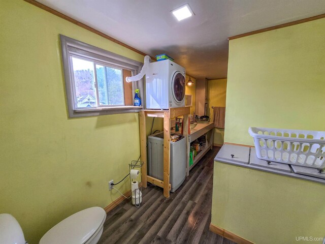interior space with baseboards and dark wood-type flooring
