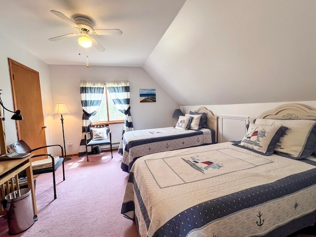 5421 Andrew St, Harrison, MI 48625 - bedroom featuring carpet floors, lofted ceiling, and a ceiling fan