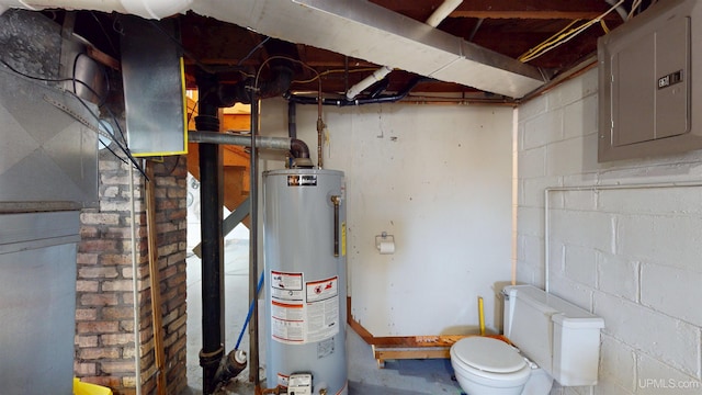 utility room featuring water heater and electric panel