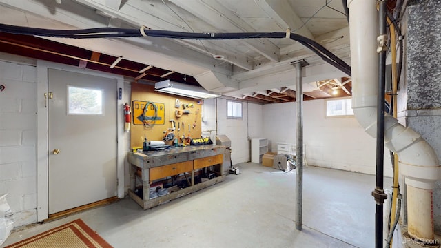 below grade area featuring a workshop area