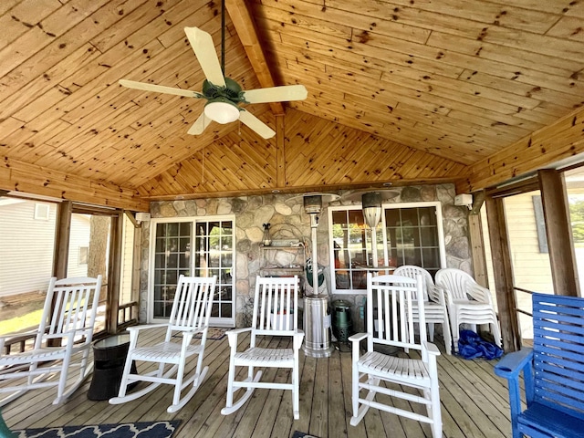 sunroom / solarium featuring a ceiling fan and a wealth of natural light