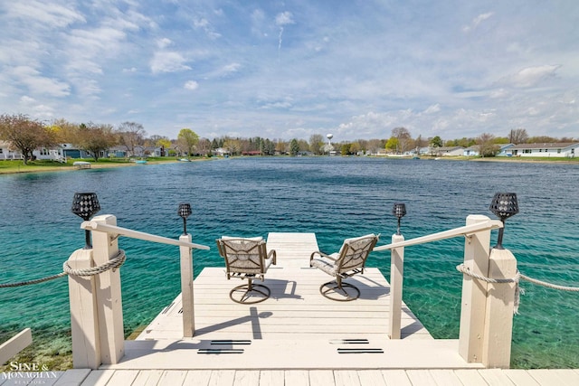 dock area with a water view