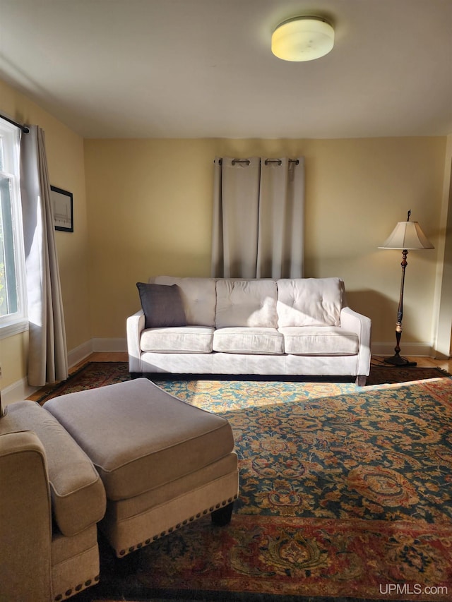 living area featuring baseboards